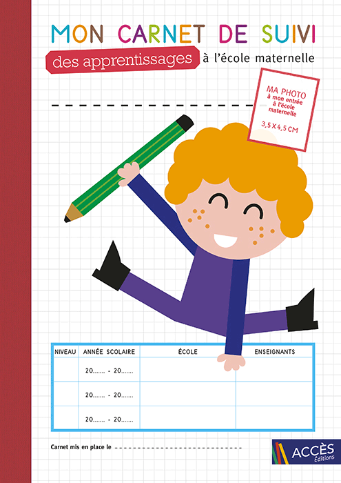 Couverture de l’outil Mon carnet de suivi des apprentissages à l'école maternelle illustrée par un enfant qui saute de joie.