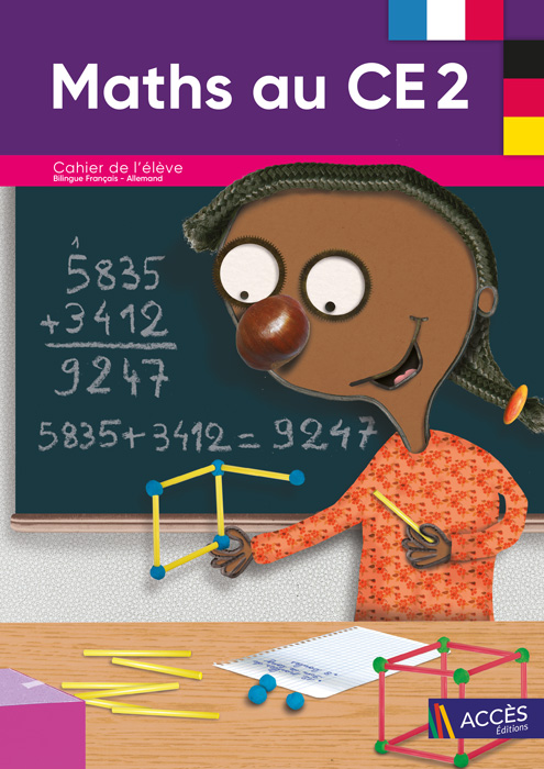 Enfant fabriquant un cube avec des bâtonnets sur la couverture du Cahier de l’élève bilingue Maths au CE2 publié par ACCÈS Éditions.