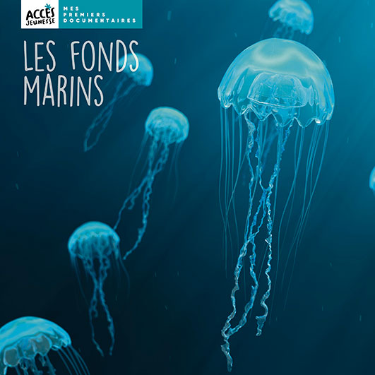 Couverture du livre photo Les fonds marins de la collection Mes premiers documentaires d'ACCÈS Jeunesse illustrée par des méduses.