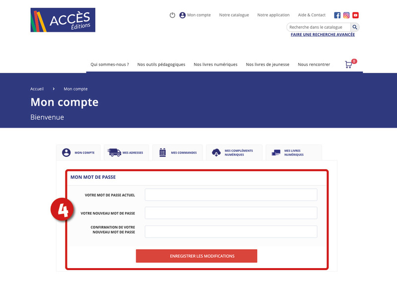 Étape 4 bis du tutoriel "Comment modifier le mot de passe d'un compte créé sur www.acces-editions.com?" de la rubrique Aide & Contact d'ACCÈS Éditions.