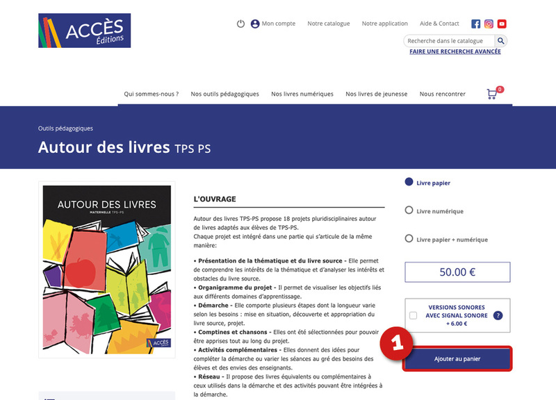 Étape 1 bis du tutoriel "Comment régler une commande par carte bancaire sur www.acces-editions.com?" de la rubrique Aide & Contact d'ACCÈS Éditions.
