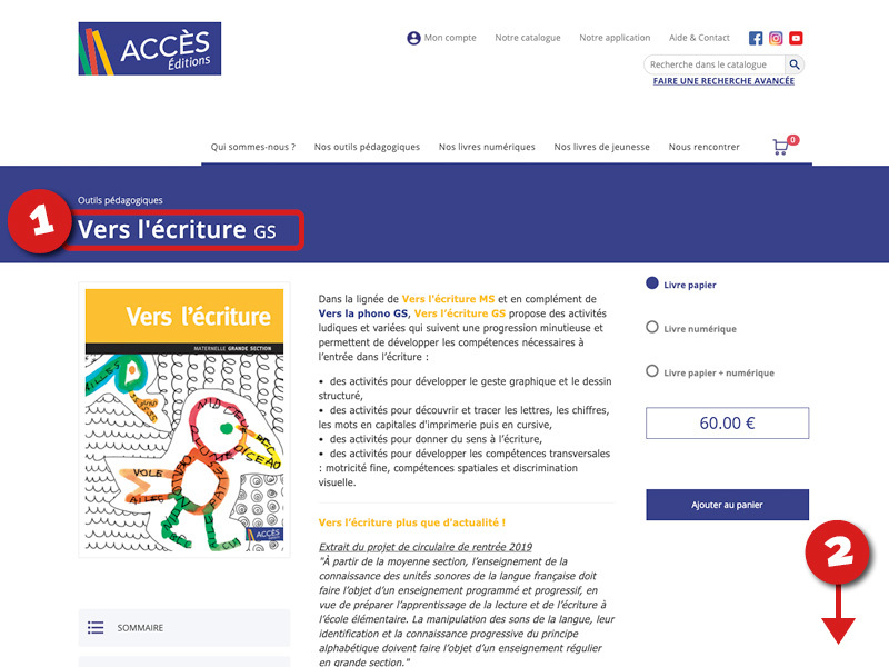 Étape 1 du tutoriel d'accès à la FAQ page Vers l'écriture de la rubrique Aide & Contact d'ACCÈS Éditions.