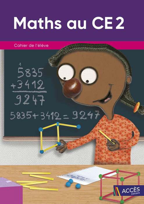 Enfant fabriquant un cube avec des bâtonnets sur la couverture du Cahier de l'élève Maths au CE2 publié par ACCÈS Éditions.