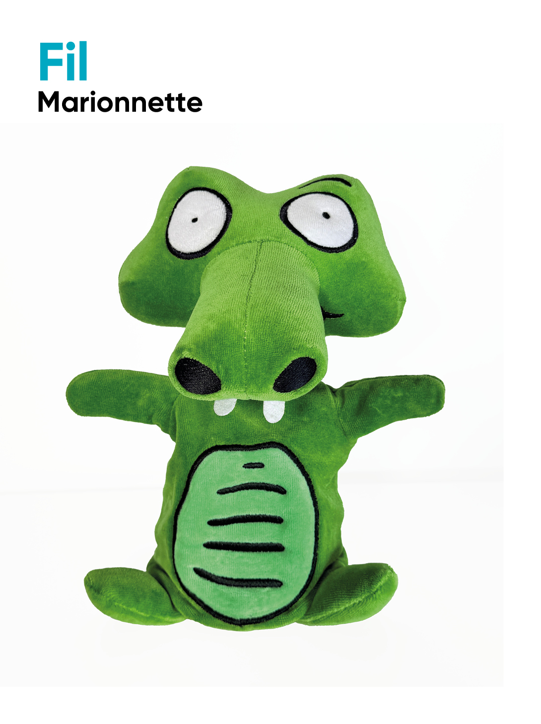 Marionnette en peluche de FIl, un crocodile attachant des méthodes de lecture Lire au CP et Français au CE1 avec Fil et Lulu publiés par Accès éditions.